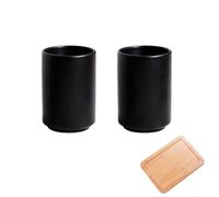 2 pcs Japanese Style Ceramic Tea Cup With Bamboo Tray Handleless Ceramic Mug Matte Glazed Couple Ceramic Cup Modern Mate Suitable for Drinking Water Tea Coffee Milk