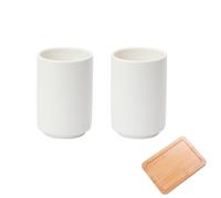 2 pcs Japanese Style Ceramic Tea Cup With Bamboo Tray Handleless Ceramic Mug Matte Glazed Couple Ceramic Cup Modern Mate Suitable for Drinking Water Tea Coffee Milk