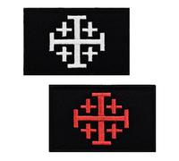 2 PCS Jerusalem Cross Crusader Jihad Patches Tactical Military Embroidered Emblem Hook and Loop Applique Fastener Patches for Uniforms Armband Hat Pouch Vest Jacket Bag Backpack Clothes Coat Pants