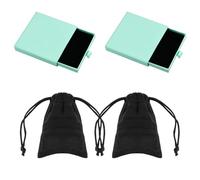 2 Pcs Jewelry Gift Box with 2 Flannel Bag Set,Drawers Case with Portable Travel,Small Present Box with Velvet Bag,Necklace Bracelet Earring Kraft Organizer Square Lidded Pendent Storage (Blue,Black)