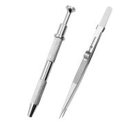 2 PCS Jewelry Tweezer Piercing Kit, Piercing Ball Grabber with 4 Grippers, Stainless Steel Jewelry Locking Tweezers, Diamond Holder Pick up Tool for Small Parts, IC Chip Electronic Components