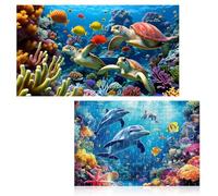2 PCS Jigsaw Puzzles for Adults and Kids,500 Piece and 1000 Piece Jigsaw Puzzles,Puzzle Gifts(Sea Turtle, Sea World)