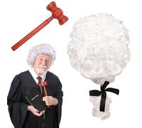 2 Pcs Judge costume accessories Judge Wig Mini Wooden Judge Gavel Toy Judge Court Lawyer Wig Headwear Party Costume Accessories for Cosplay Role-playing Halloween Costume Accessories Theme Party