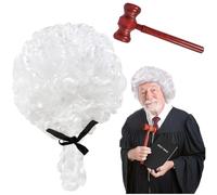 2 Pcs Judge Costume Accessories, Judge Wig Wooden Judge Gavel Toy, Barrister Wig For Court Costume And Role Play, Lawyer Wig Headwear Accessories for Cosplay Halloween Costume Accessories Theme Party