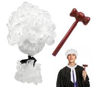 2 Pcs Judge Costume Accessories,White Judges Wig with Mini Wooden Gavel