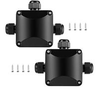 2 Pcs Junction Boxes Waterproof, IP68 3-Way Cable Wire Connectors Gland Electrical Boxes, Black External Outdoor Electrical Lighting Cable Junction Box for Ø5.5mm-10.2mm