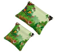 2 PCS Jungle Animal Leopard Pocket Cosmetic Bag, Self-Closing Shrapnel Makeup Pouch, Portable No Zipper Mini Travel Make Up Bag for Headphones Coin Lipstick Cosmetics Earphones Jewelry Organizer