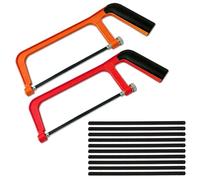 2 Pcs Junior Hacksaw, 6 in Thickened Mini Hacksaw for Metal Cutting | With 10 Replaceable Manganese Steel Blade, Heavy Duty Adjustable Angle Metal Hand Saw for Wood PVC Shingles (Orange Red)