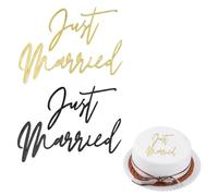 2 Pcs Just Married Cake Topper | Acrylic Just Married Cake Decorations | 10 X 9 CM Wedding Cake Toppers for Wedding Anniversary (Black + Gold)