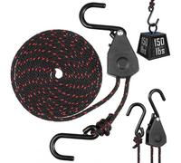 2 Pcs Kayak Tie down Strap with Pulley Ratchet, 68kg Load, Nylon Rope | Quick Release Mechanism, Two Hooks Included, Stainless Steel Components, Adjustable Tension Control, for Canoe Transport