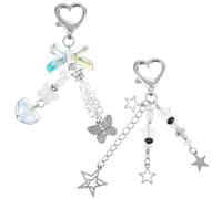 2 Pcs Key Chains Coquette Stars Aesthetic Keychain Charms Cute Keychains Star Heart Butterfly Strawberry Bear Key Chain Accessories for Women Beaded Bag Charm And Pendant Purse Gifts Sweet Style White