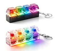 2 PCS Keyboard Fidget Toy,Fidget Clicker with LED Light,Portable Fidgets Decompression Keyboard 4 Buttons with Keychain for Office,School and Travel