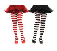 2 PCS Kids Black White Stripe & Red White Stripe Tights, Halloween Christmas New Year and Carnival Party Accessory, for Children's Tights and Petticoats Fancy Dress(6-14Years)