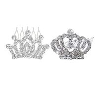 2 Pcs Kids Princess Crown Rhinestone Tiara Hair Comb Crystal Hair Clip Mini Hair Decorations for Girls Teens Toddlers Silver