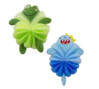 2 Pcs Kids Sponges for Bath, Cute Cartoon Bath Sponges Loofah Pouf Body Scrubber Mesh for Children Shower Washing（Shark and Frog）