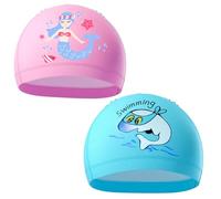 2 PCS Kids Swimming Caps for Girls And Boys, Soft Pu Material Swim Hats, Comfortable and Stretchy Design with Fun Cartoon Patterns, Interesting for Swimming Lessons and Pool Fun