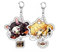 2 Pcs Kimetsus No Keychain Anime Figure Nezuko Shinobu Giyuu Mitsuri Muzan Daki Keyring Pendant Cute Acrylic Chain Decor Ghost Killing Manga Merch (Multicoloured-6)