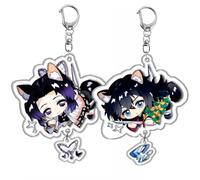 2 Pcs Kimetsus No Keychain Anime Figure Nezuko Shinobu Giyuu Mitsuri Muzan Daki Keyring Pendant Cute Acrylic Chain Decor Ghost Killing Manga Merch (Multicoloured-5)