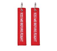 2 Pcs Kiss Me Before Flight Keychain Label,Flight Crew Luggage Tags,Red Double-Sided Embroidery Keychain with Metal Ring for Backpack Luggage Gifts Travelers Car Charrm