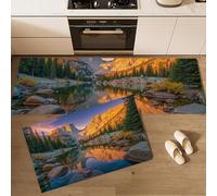 2 Pcs Kitchen Rugs and Mats Gold Natural Scenery Kitchen Rug Sets, Pine Forests Lakes Mountains Floor Mats Washable Non Slip Rug Runner for Office Sink Laundry 43x75cm+43x120cm