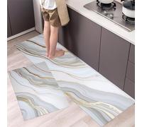 2 Pcs Kitchen Rugs and Mats Grayish White Abstract Texture Kitchen Rug Sets, Natural Stone Texture Floor Mats Washable Non Slip Rug Runner for Office Sink Laundry 43x75cm+43x120cm