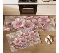 2 Pcs Kitchen Rugs and Mats, Surrealism Anti Fatigue Kitchen Rug Sets Marble Peach Blossom Comfort Floor Mats Washable Non Slip Kitchen Rug Runner for Office Sink Laundry ( Pink, 40x60cm+40x120cm)