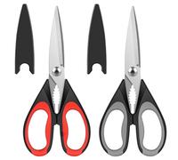 2 Pcs Kitchen Scissors, Heavy Duty Kitchen Scissors, Stainless Steel Kitchen Shear with Cover, Multipurpose Cooking Scissors for Meat Chicken Fish Nut Vegetable Herb, Bottle Opener (Black & Red)