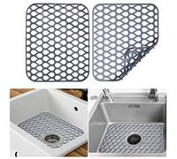 2 PCS Kitchen Sink Protector Mat, Silicone Non Slip Drainer Grid Mat Folding Heat Resistant Dish Drying Mats for Farmhouse Stainless Steel Sink (Grey)