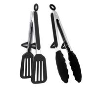 2 Pcs Kitchen Tongs Silicone with Resting Gadget, Stainless Steel Non-Slip Handle for Baking, Frying, Steak, Serving, Buffet, Barbecue, Pizza, Salad (9 inch)