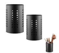 2 PCS Kitchen Utensil Holder Black,Kitchen Utensils Holder for Countertop,Stylish Cutlery Holders Organizer,Stainless Steel Black Utensils Caddy for Spoon, Knife, Fork, Storage Pot for Kitchens Gifts