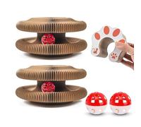 2 PCS Kitty Kurls Cat Scratcher, Foldable Magic Organ Cat Toy Scratching Board with Bell Balls, Reversible Corrugated Cardboard