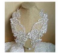 2 Pcs Lace Applique Flower Patches, Sequin Fabric Sew On Decoration for Garment Accessories and Costume Craft, 27.5x9.5cm(Gray)