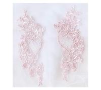 2 Pcs Lace Applique Flower Patches, Sequin Fabric Sew On Decoration for Garment Accessories and Costume Craft, 27.5x9.5cm(Pink)