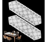 2 Pcs Lace Crochet Rectangular Table Runner, 45 x 13.6 in (34.5 x 114 cm), Boho Doilies Table Dresser Scarf Décor, Vintage Tablemats for Wedding Party Home Dining Runner Decorations, Pyrotechnics