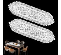 2 Pcs Lace Crochet Rectangular Table Runner, Boho Doilies, 45.7 x 13 in (116 x 33 cm), Table Dresser Scarf Décor, Vintage Tablemats for Wedding Party Home Dining Runner Decorations, Sunflower