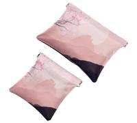 2 PCS Landscape Nature Tree Pocket Cosmetic Bag, Self-Closing Shrapnel Makeup Pouch, Portable No Zipper Mini Travel Make Up Bag for Headphones Coin Lipstick Cosmetics Earphones Jewelry Organizer