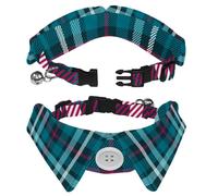 2 PCS Lapel Design Pet Bow Tie Adjustable Dog Collar with Bowtie Plaid Check Pattern Teal