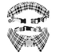 2 PCS Lapel Design Pet Bow Tie Adjustable Dog Collar with Bowtie Plaid Check Square