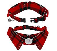 2 PCS Lapel Design Pet Bow Tie Adjustable Dog Collar with Bowtie Scottish Black Red Plaid
