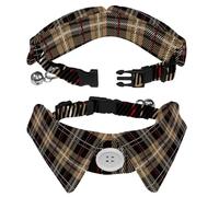 2 PCS Lapel Design Pet Bow Tie Adjustable Dog Collar with Bowtie Tartan Plaid Brown