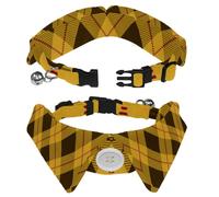 2 PCS Lapel Design Pet Bow Tie Adjustable Dog Collar with Bowtie Tartan Plaid Coffee Yellow Cross
