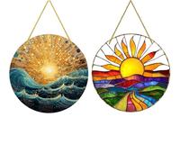 2 Pcs Large and Colorful Sun Catcher with Stained Glass Effect, Hanging Window Decoration with Chain and Hook, Vibrant Sun Suncatcher for Home Wall, Bedroom, Living Room, Balcony Decor