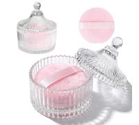 2 Pcs Large Body Powder Puff and Container Powder Container with Puff Powder Puff Crystal Container Soft Washable Reusable Velour Face Body Glitter Powder Puff Wet Dry Makeup (Pink 1)