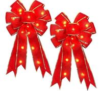 2 Pcs Large Christmas Bows with Lights 50×28cm, Pre-Lit LED Red Bow, Christmas Tree Topper Bow, Luxurious Bow for Christmas Tree, Gift Wrapping, Xmas Wreath Ornament and Crafts (with Light)