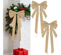2 Pcs Large Christmas Velvet Bows 10" x 27.5" Christmas Bows Tree Ornament Xmas Velvet Ribbon Bow for Gift Wrapping Wreaths Garland Holiday Home Front Door Decor (Khaki)