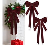 2 Pcs Large Christmas Velvet Bows 10" x 27.5" Christmas Bows Tree Ornament Xmas Velvet Ribbon Bow for Gift Wrapping Wreaths Garland Holiday Home Front Door Decor (Burgundy)