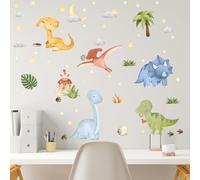 2 Pcs Large Dinosaur Wall Stickers, Self-Adhesive Removable Dinosaur Sticker, Boys' Bedroom Accessories and Decorations, Tropical Plant Volcano Decals for Classroom and Living Room