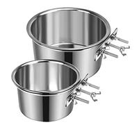 2 Pcs Large Dog Food Water Bowl for Cage with Upgraded Clamp Holder, Pet Kennel Hanging Bowls Stainless Steel Detectable Bowls Crate Feeder Dish for Large Dogs (7.1x3.7'' & 5.1x2.7'')