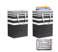 2 Pcs Large Foldable Clothes Basket Laundry Baskets Waterproof Canvas Clothes Storage Basket with Handles Laundry Hamper for Room, Bedroom, Bathroom, College Dorm (Black Stripes)