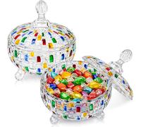 2 Pcs Large Glass Sweet Bowl with Lid, Sweet Jars for Candy Buffet, Crystal Sugar Dish Decorative, Biscuit Storage Container for Chocolate, Cookie, Beans, Nuts, Jewelry Box, Apothecary, Christmas